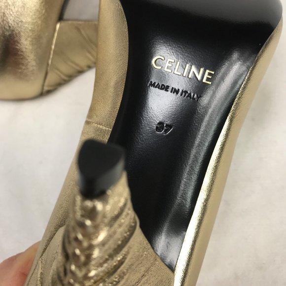 NEW AUC Celine gold vamp triangle rushed heels - Picture 7 of 11